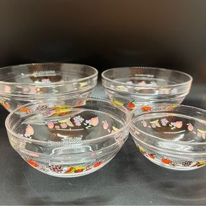 4 Vintage 1970s Imperial Glass Nesting Prep Bowls Fruit Design